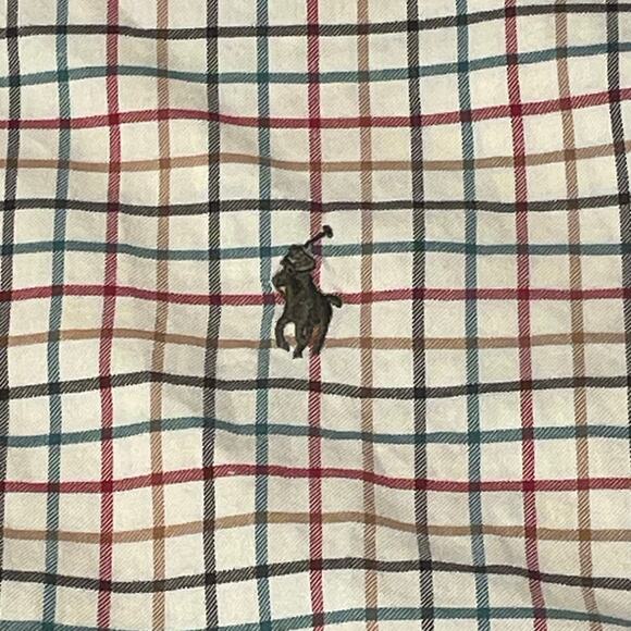Ralph Lauren Classic Fit L Button Down Shirt Tan Multicolor Red Blue Large Plaid - Picture 4 of 9